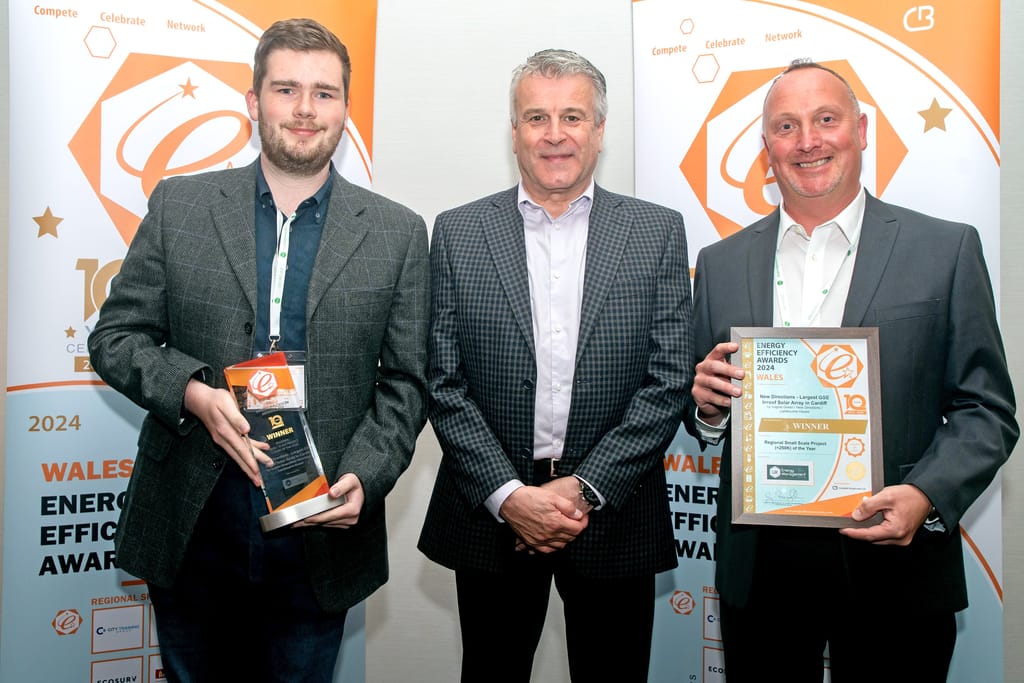 Josh and Damien accept their "Regional Small Project Winner" award at the Energy Efficiency Awards.