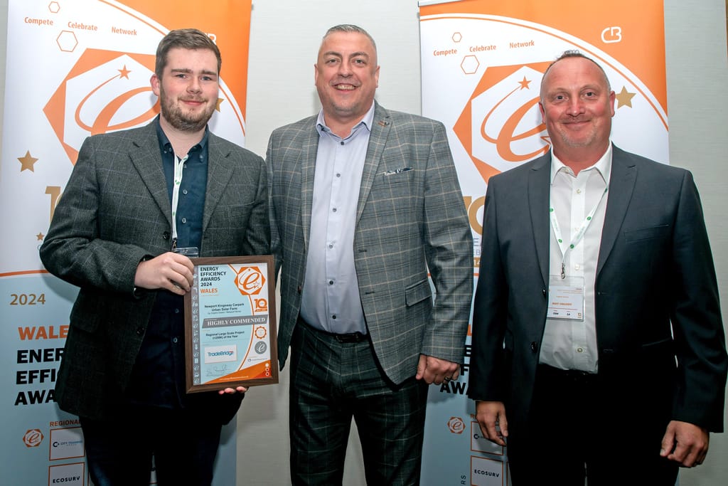 Josh and Damien accept their "Highly Commended Regional Large Project" award at the Energy Efficiency Awards.