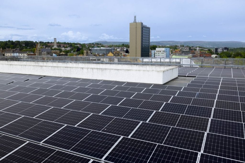 Former parking lots are now filled with solar panels, taking up all available space on the top floor of the car park.